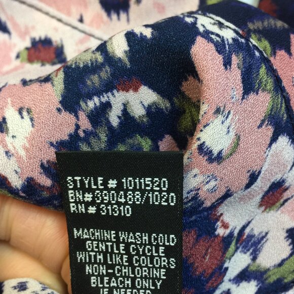 New! BCX Surplice Wrap Blouse Top S Woman's Blue Pink Floral 3/4 Tie Sleeve - Picture 13 of 16
